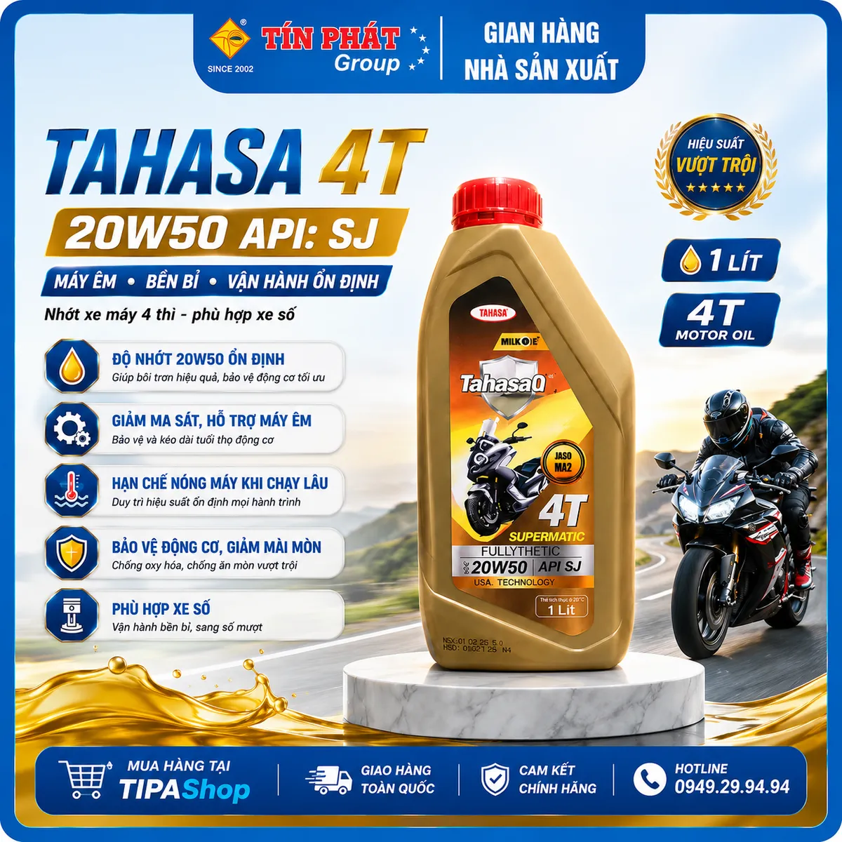 Nhớt Tahasa 4T 20W50 API: SJ 24 x1L